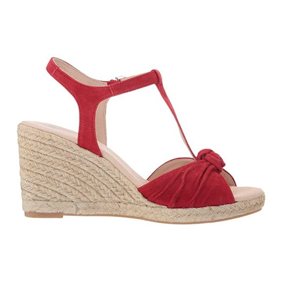 NEW Eric Michael Women Edie Red Suede Knot Jute Wedge Peep Toe Dress Sandal - Picture 2 of 6